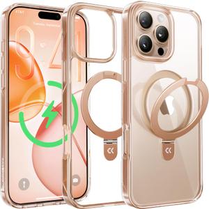 CASEKOO Desert Titanium for iPhone 16 Pro Max Case with Stand, Summer, Fit for MagSafe, 16FT Military Grade Protection, Kickstand for Viewing & Work, Clear Back, Champagne Gold