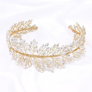 Oriamour Silver Wedding Headbands Crystal Bridal Headpieces For Women Wide Bridal Headbands (Gold)
