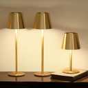 3 Pack Cordless Table Lamp, Portable Battery Operated Lamp with 3 Color Temps and Stepless Dimming, Rechargeable Table Lamp for Dinner, Desk, Cafe, Outdoor (Brushed Gold)