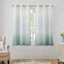 Central Park Ombre Window Curtain Panel Linen Gradient Print on Rayon Blend Fabric Drapery Treatments for Living Room/Bedroom, Cream White to Aqua, 40" x 63", Set of 2