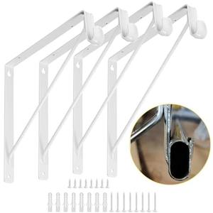 4 Pack Closet Shelf & Rod Brackets, Heavy Duty Oval Closet Rod Shelf Bracket with Rod Support, 11.8”x10” White Closet Support Bracket for Revive Your Sagging Closet Rod