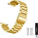 Moran Stainless Steel Watch Band Quick Release Replacement Metal Strap 20mm 22mm for Men Women (Gold+Folding Clasp, 22mm)