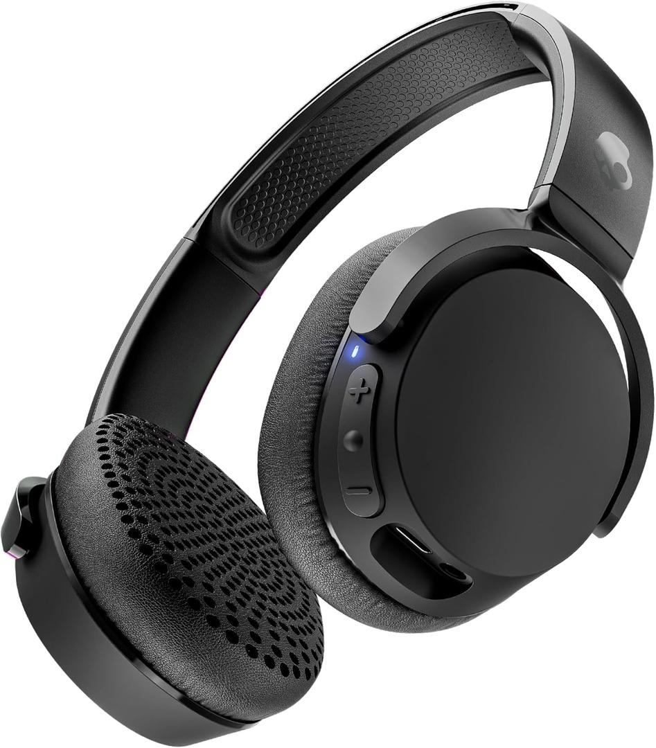 Skullcandy Riff Wireless 2 On-Ear Bluetooth Headphones, Up to 34 Hrs Battery, Foldable Lightweight Design, Convenient for Travel with Included 3.5mm AUX Cable, Microphone for iPhone Android - Black