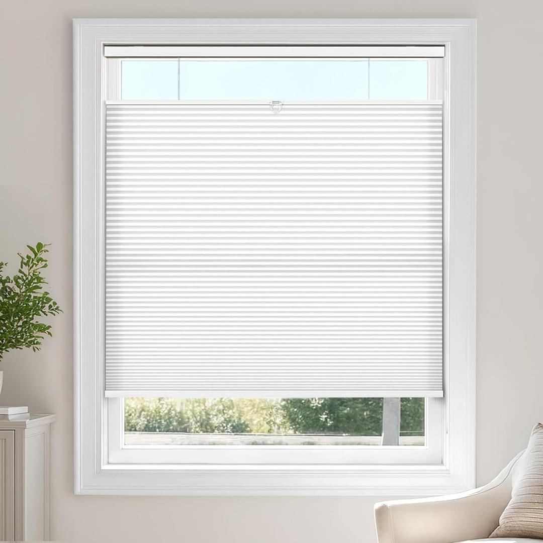 LazBlinds Top Down Bottom Up (TDBU) Cordless Cellular Shades  Light Filtering with Privacy, Thermal Insulation, Noise Reduction Honeycomb Blinds for Windows 22" W x 64" H, White - Light Filtering
