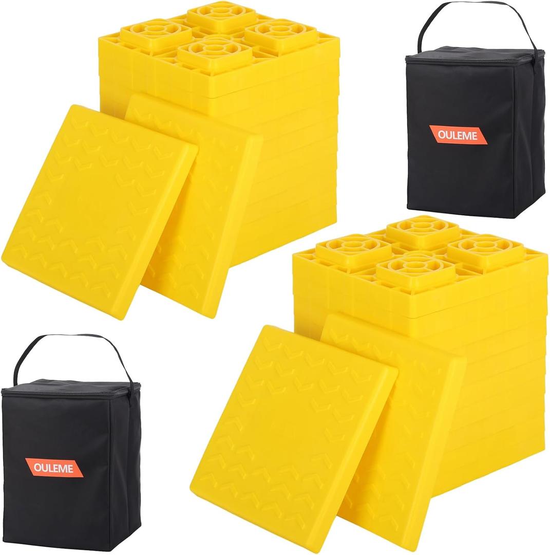 OULEME 24 Pack RV Leveling Blocks, Stackable Jack Blocks, Interlocking Leveling Pads with Carrying Bag, for Camper Travel Trailer