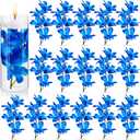 Canlierr 24 Pieces Orchid Faux Flowers Floating Candles Centerpiece Wedding Table Centerpieces Vase Fillers Filling for Wedding Birthday Party Table Decorations (Sky Blue)