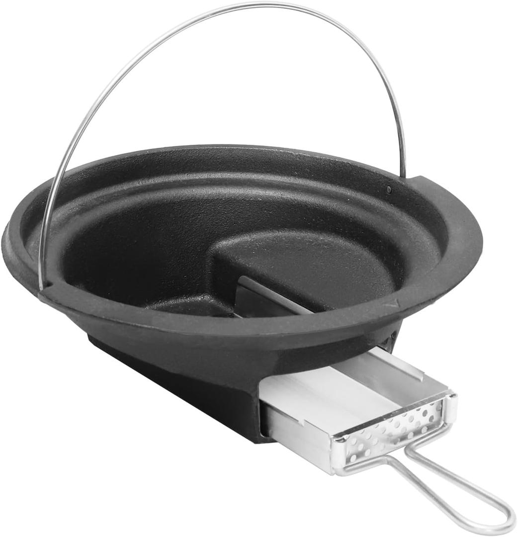 KAMaster 2 in 1 Cast Iron Ash Can Compatible with Large Big Green Egg,With Stainless Steel Slid Out Ash Drawer Remove Ash Easier,Ash Can with Foldable Handle Can Use With Fire Grate