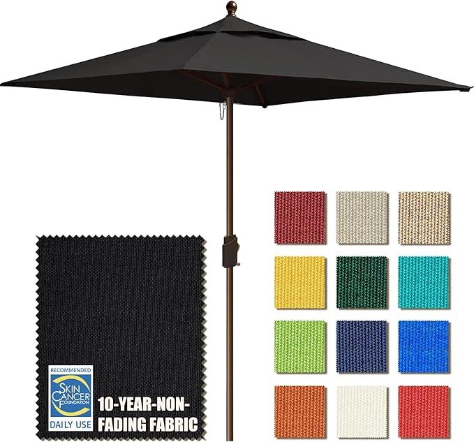 EliteShade USA 10-Year-Non-Fading 6x6Ft Square Market Patio Umbrella, UPF 50+ UV Protection Performance Sun Umbrella, Heavy Duty Commercial Grade Outdoor Table Umbrella with Crank, Windproof Vented Top for Garden, Pool, Deck and Outdoor Playsets, Black