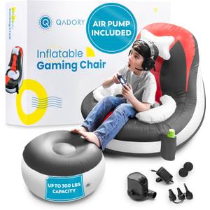 Inflatable Gaming Chair for Kids  Supports Up to 300 lbs, Includes Air Pump, Cup Holder, 2 Pockets  Durable Bean Bag Seat, Comfy Kids Gaming Chair & Top Gamer Chairs for Kid Room (Red,charcoal Green)