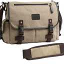 [Upgraded] Vintage Canvas Messenger Bag 13 15.6 17 inches Large Book Laptop Shoulder Bag Women Men New (Beige, 17 inches)