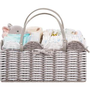 HBlife Large Baby Diaper Caddy, Paper Rope Storage Baskets Nursery Bin with Removable Divider, Portable Car Organizer for Diapers, Baby Shower Gifts, Newborn Essentials Must Haves