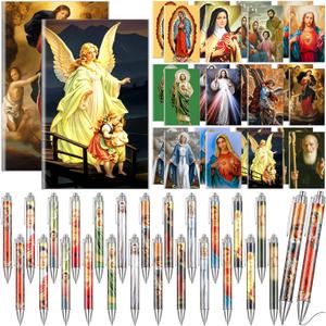 Supervitae 48 Pcs Christmas Catholic Gifts Bulk Catholic Saints Ballpoint Pens Devotional Prayer Notebooks Bible Verse Christmas Christian Gifts Baptism Church School Office Bible Study Supplies
