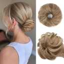 CJL HAIR 2PCs Small Cute Messy Bun Hair Piece for Thin Hair Women Mini Synthetic Curly Bun Scrunchies Updo Hairpieces Sand