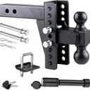 Adjustable Trailer Hitch Ball Mount for 2 Inch Receiver, 6" Drop/Rise Tow Hitch with 2" & 2-5/16" Dual Ball, Heavy Duty 20,000 LBS Capacity Truck Hitch Receiver, Powder Coated Steel with Hitch Lock