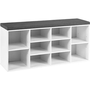 Giantex Shoe Storage Bench with Cushion, Entryway Shoe Rack Bench, Adjustable Shelves, 10-Cubbies Shoe Organizer Bench for Entryway, Living Room, Bedroom, Hallway, Closet, Mudroom (White)
