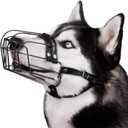 BRONZEDOG Dog Muzzle Adjustable Durable PVC Wire Basket for Large and Extra Large Dogs with Leather Straps Breathable, Drinkable, Training, Prevents Biting (PVC, Husky & Doberman)