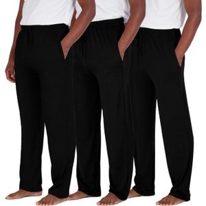 Real Essentials 3 Pack: Men's Pajama Pants Soft PJ Lounge Bottoms Loungewear Pijamas Elastic Waist Pockets- Set 9, XXXL