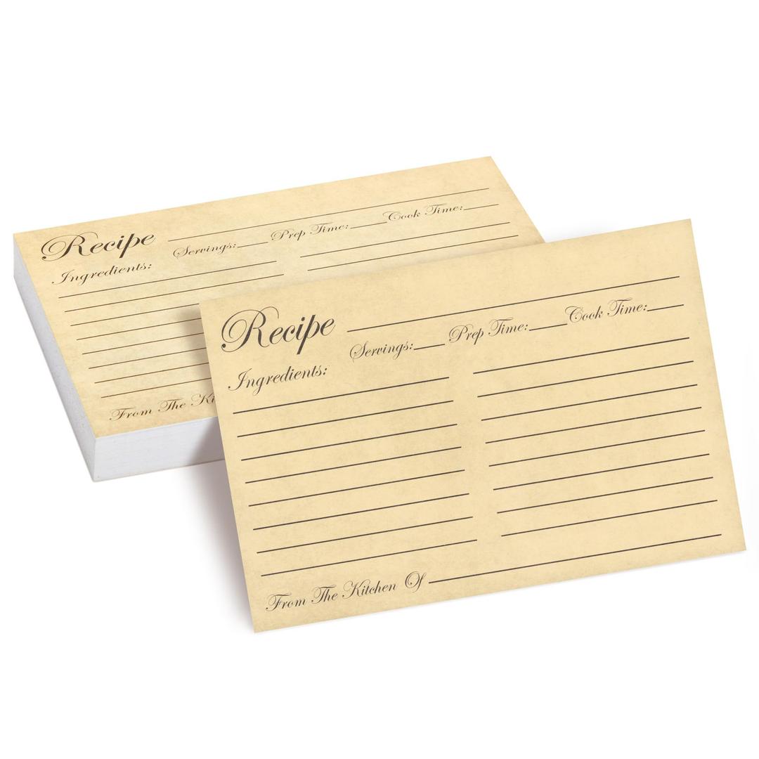 Juvale Recipe Cards - Double-Sided Fill-In Recipe Index Cards - Lined Brown Notecards - 4x6 in, Brown, 250gsm Cardstock, Pack of 60