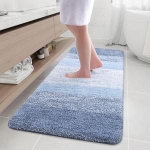 Arotive Microfiber Bathroom Rugs, Shaggy Soft and Absorbent Bath Rug, Non-Slip, Thick Plush Machine Washable Dry Bath Mats for Bathroom, Tub and Shower, 59x24, Light Blue, Rectangular