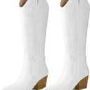 Arromic Cowboy Boots for Women Comfortable Womens Embroidered Western Cowgirl Knee High Boots Pointed Toe Zipper Chunky Heel Country Outfit Retro Tall Boots size 9