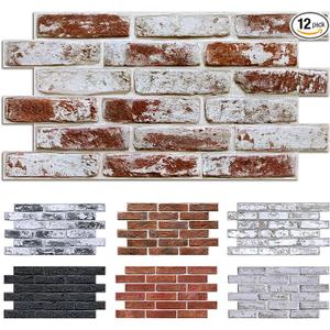 Commomy Faux Brick 3D Wall Panels - 12 pcs of 22.8" x 11.8" - Thin & UrltraLight PVC Peel Stick Tile Red Brick Textured Printable for Kitchen,Bedroom, Living Room,TV Background