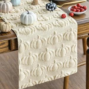 Fall Table Runner, Off White Pumpkins 3D Faux Fur Table Runners, Soft Thanksgiving Halloween Table Decor for Indoor Outdoor, Autumn Home Party Decor, 13*72 Inch
