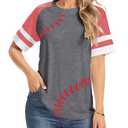 ZUNQKG Womens Baseball Mom Shirts Raglan Short Sleeve Crewneck Patchwork Casual Summer Baseball Tees Red M (Gray, M)
