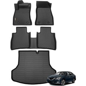 Binmotor-Floor Mats & Cargo Liner for Nissan Sentra 2014-2019, All Weather Car Floor Mat for Nissan Sentra Accessories, Rubber Mats TPE Liners Trunk Mat
