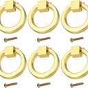 PATIKIL 6Pack Drawer Ring Pull Handles, 1.57" Zinc Alloy Hole Ring Cabinet Knobs with Screws for Cupboard Cabinet Drawer Dresser Closet Door, Gold