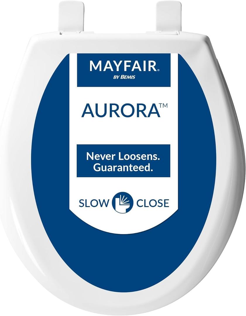 Mayfair Aurora Slow Close Toilet Seat, Easy Clean Hinges and Adjustable Perfect Fit Plastic Seat, Round, White