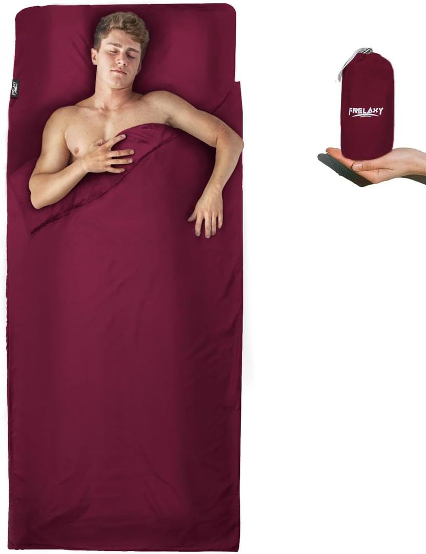 Frelaxy Sleeping Bag Liner, XL Travel Sheet & Camping Sheet for Backpacking, Hotel, Hostels & Traveling, Comfy & Easy Care, Full-Length Zipper/No Zipper, 4 Seasons Warm Cold Weather