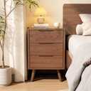 Tall Nightstand Walnut Night Stand with 3 Drawers Mid Century Modern Nightstand with Storage,Solid Wood Night Stand,Small Bedside Table for Bedroom,Living Room,Office, Walnut Bedside Table