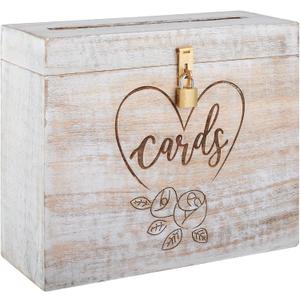 Eximious India Wedding Card Box with Card Slit and Lock 12"X10"X4.5"- Gift Wishing Well Card Box for Weddings, Receptions, Birthdays, Graduations, Baby Showers, Honeymoon Funds HRT (WHITE)