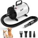 Dog Dryer High Velocity Dog Hair Dryer 5.2HP/3800W, Stepless Adjustable Speed Temperature Dogs Grooming Blow Dryer, Pet Dryer with 4 Nozzles,Blow Dryer for Dogs, White