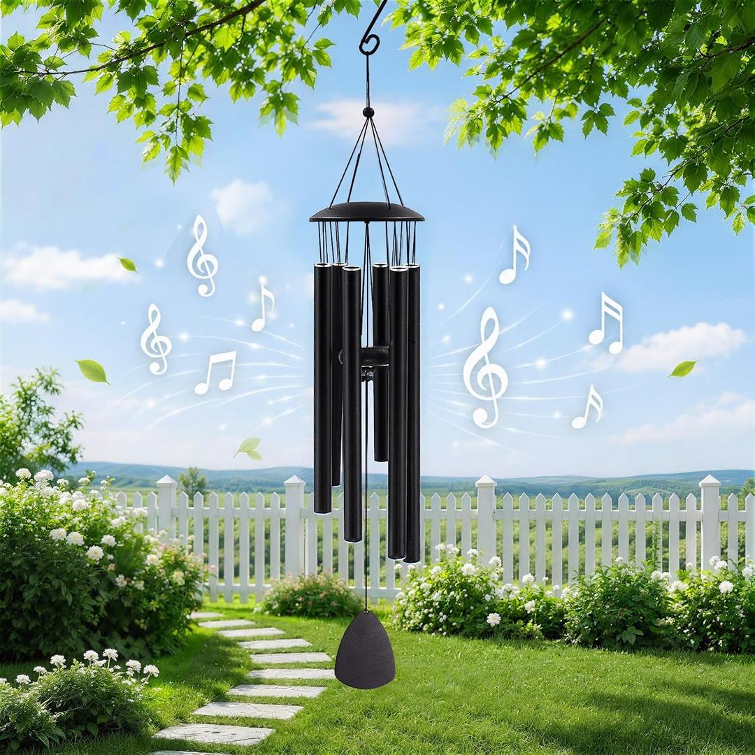 MFEESYOB Wind Chimes for Outside, 32" Large Aluminum Deep Tone Outdoor Wind Chime Weather-Resistant Garden Decor, Memorial Gift for Mom (Black)