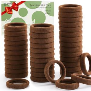 Bessrung 100 Pcs Thick Seamless Hair Ties, Ponytail Holders Hair Accessories for Women Girls No Damage for Thick Hair(Dark Brown Colors)