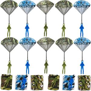 12PCS Army Camo Parachute Toys for Kids Hand Throwing Outdoor Games, Army Men Action Figures Tangle Free Throwing Parachute Outside Toys Gifts for Kid Ages 3-16