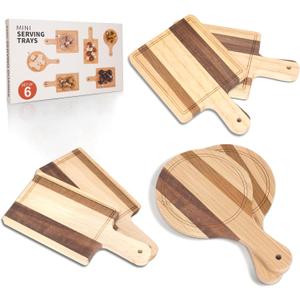 Mini Charcuterie Boards, 6PCS Bamboo Small Cutting Board Cheese Board Sets, 6 inch Fruit Meat Cheese Tray Platter for Serving For Party, House Warming, Wedding Gifts for Couple (Dark)