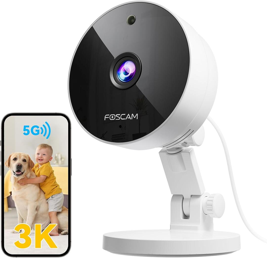 FOSCAM 3K 5MP Security Camera Indoor, 2.4g & 5g WiFi Magnetic Mini Dog/Cat/Pet/Baby Camera, Smart Motion Detection, 20X Zoom, 2-Way Audio, Night Vision, Home Monitor Compatible with Alexa & Google (1 Pack, White)