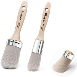 Wesquer Chalk Paint Brushes Round Paint Brush for All Water Based Paints, Chalk Paint, Milk Paint, Latex, Varnish, Perfect for Furniture Refinishing, Wood Staining, Waxing, DIY Crafts, 2Pack 2" & 1.4"