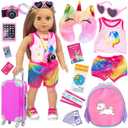FUNCREVITY American 18 Inch Doll Accessories Sleepover Pajama Set with Travel Suitcase, Doll Accessories Bundle, Wigs, Sunglasses, U-Shaped Unicorn Pillow(No Doll)