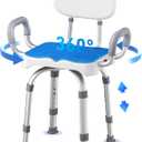 KingPavonini Swivel Shower Chair with Arms and Back, 550 lbs Heavy-Duty Shower Chair for Inside Shower Stall and Tub, Anti-Slip M-Shaped Seat & Height Adjustable Shower Seat for Elderly and Disabled