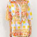 PRETTYGARDEN Womens Rompers for Summer 2025 Beach Vacation Clothes Short Sleeves Floral Jumpsuits Beach Cover Up (XL)