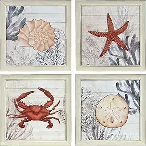 AVA Barrett 16 x 16-Inch Coral Print Framed Print, Multi-Colour, 4 Panel