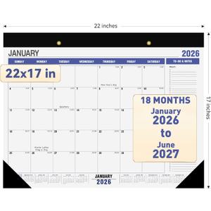 2026-2027 Large Desk Calendar,18 Monthly Big Wall Calendar,Jan 2026-Jun 2027,22" x 17",Desktop Planner with To-do List and NOTES,Corner Protectors,for Home Office-Simple (2601-2706 simple)
