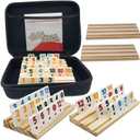2-6 Players Rummy Game with 6 Wooden Racks/Trays, Rummy Cube with Portable Case 160 Tiles Travel Set with 6 Tiles Holders, Okey Game, Travel and Family Board Game for Adults and Kids