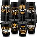 24 Pieces Plastic Graduation Cups 2025 16 oz Bulk Disposable Cup with Lid and Straw Congrats Grad Cups Reusable Gifts Tumbler for School Party Favors Beverage Coffee Tea(Black)