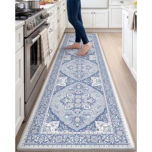 DEXI Kitchen Floor Mats Cushioned Anti Fatigue Runner Rug, Light Blue | 23x107 Soft Comfort Memory Foam, Easy Care, Waterproof, Standing Padded for Front Sink Laundry Office Farmhouse
