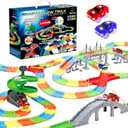 USA Toyz Large Glow Trax Race Tracks for Kids- 380pc Glow in The Dark Race Car Track Set with 360pk Bendable Roads, Roundabout Ramp, 2 Bridges, 2 Ramps, 2 LED Toy Cars, STEM Toys for Boys and Girls