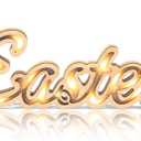 Sieral Easter Decorations Wooden Easter Decor for Table with LED Lights Lighted Bunny Sign Farmhouse Tabletop Decoration for The Home Living Room Party Holiday Decor